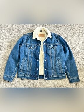 GAP Denim Jacket with Cream Sherpa Lining and Tan Patch